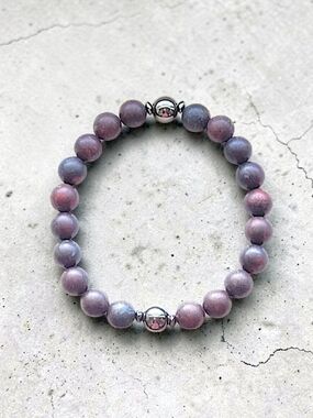 Hand Crafted Matte Red Tiger Iron and Hematite 7.5 Inch Stretch Bracelet